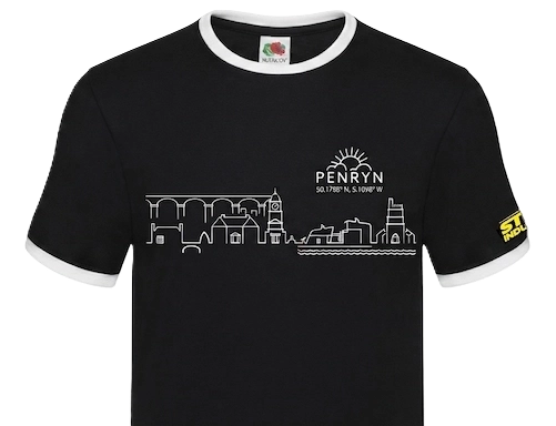 Landmarks of Penryn Cornwall Line Art Unisex Ringer T-Shirt | Cornish Cream Tees