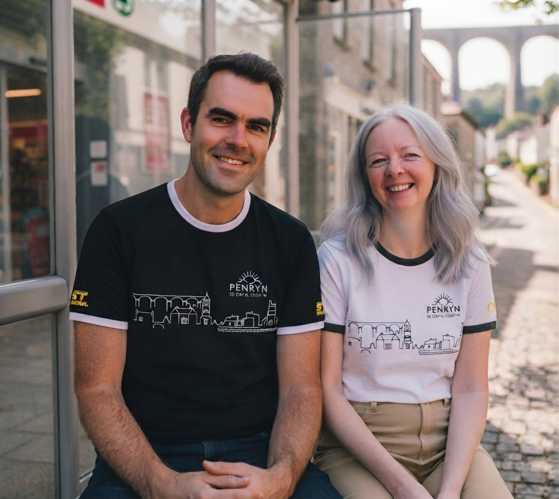 Landmarks of Penryn Cornwall Line Art Unisex Ringer T-Shirt | Cornish Cream Tees