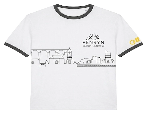 Landmarks of Penryn Cornwall Line Art Unisex Ringer T-Shirt | Cornish Cream Tees