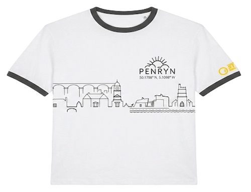 Landmarks of Penryn Cornwall Line Art Unisex Ringer T-Shirt | Cornish Cream Tees