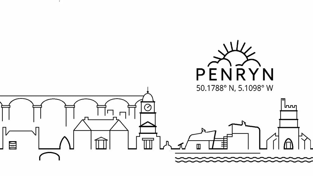 Landmarks of Penryn Cornwall Line Art Unisex Ringer T-Shirt | Cornish Cream Tees