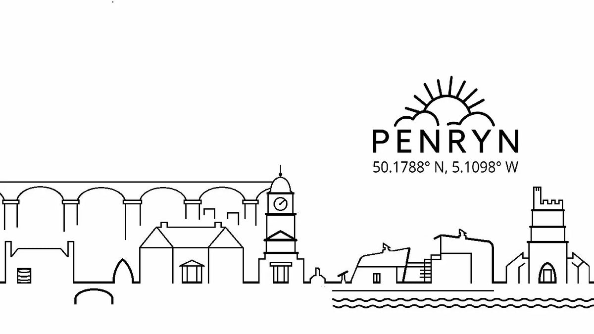 Landmarks of Penryn Cornwall Line Art Unisex Ringer T-Shirt | Cornish Cream Tees